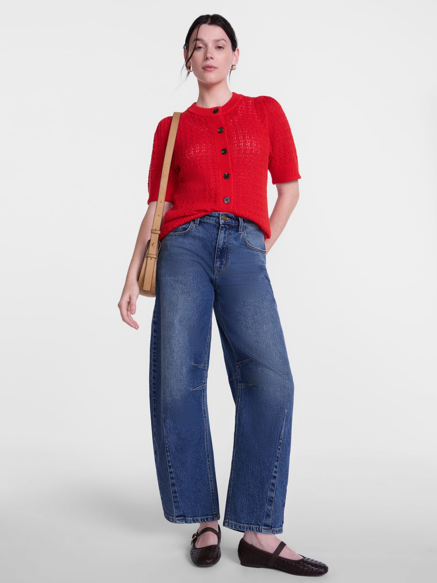 Scenario Women's and Women's Plus Crewneck Cardigan with Short Sleeves, Lightweight, Sizes XS-4X
