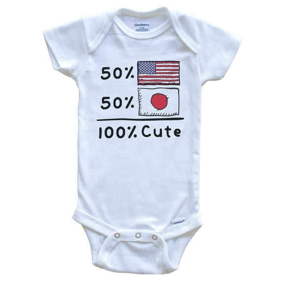 50% American 50% Japanese 100% Cute Japan USA Flags Baby Bodysuit, 0-3 Months White