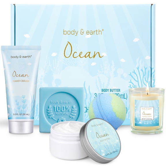 Body & Earth Bath Gift Sets for Women, 5Pcs Ocean Spa Baskets Beauty Birthday Mothers Day Gifts Idea for Mom, Her