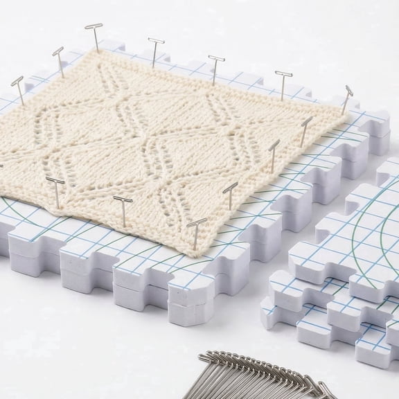 Atopoler Blocking Mats for Knitting,Thick EVA Board Set with Gridlines,Includes 9 Pieces Board 50 T Pins and Storage Bag for Crochet Projects