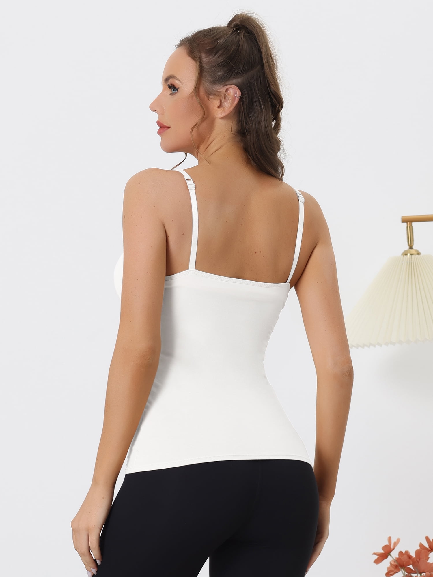 DARING DIVA Women's Built-in Bra Padded Adjustable Spaghetti Strap Camisole M White
