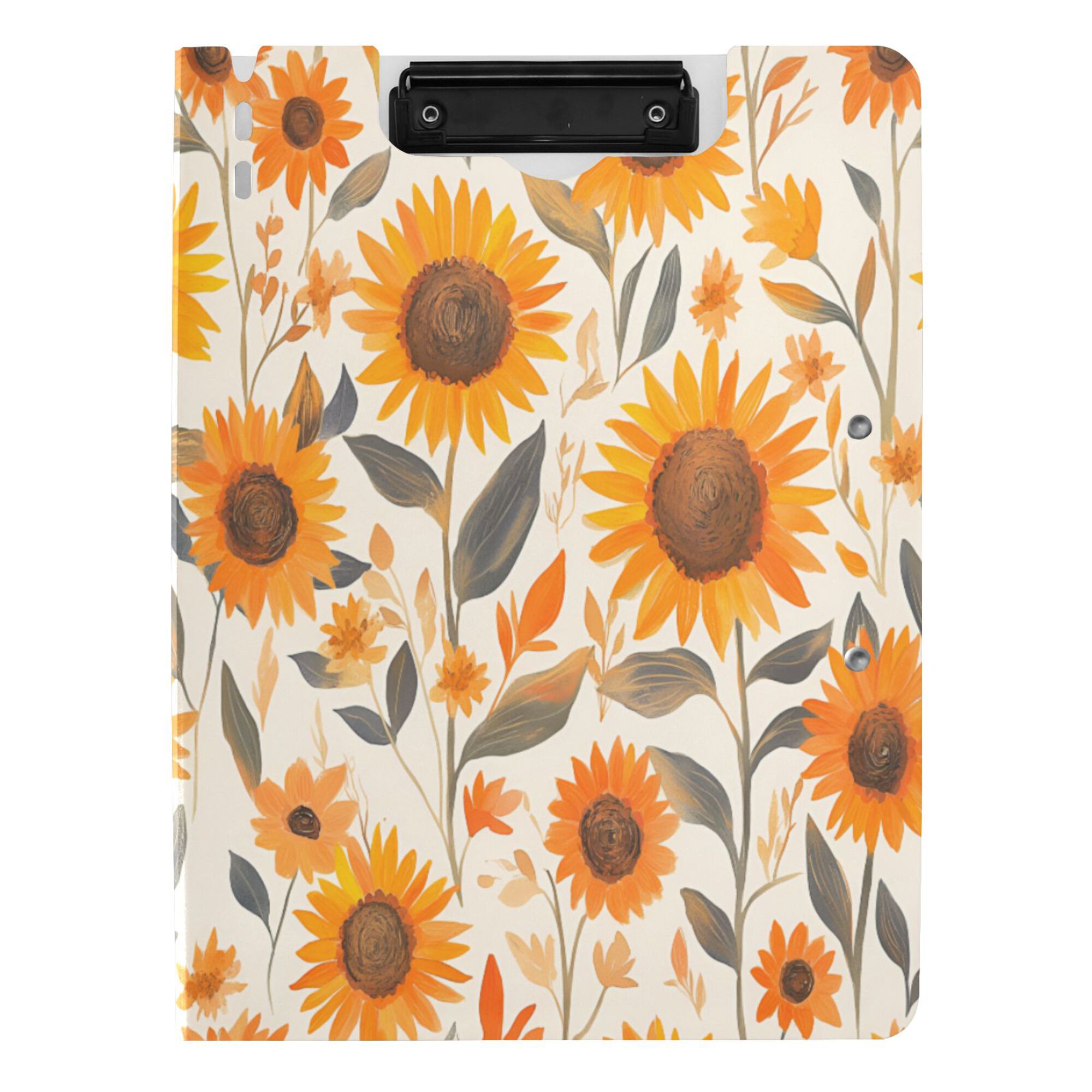 FORMRS A4 Clipboard Folder with Pen Holder Horizontal Foldable School Office Binder, Watercolor Sunflowers and Leaves