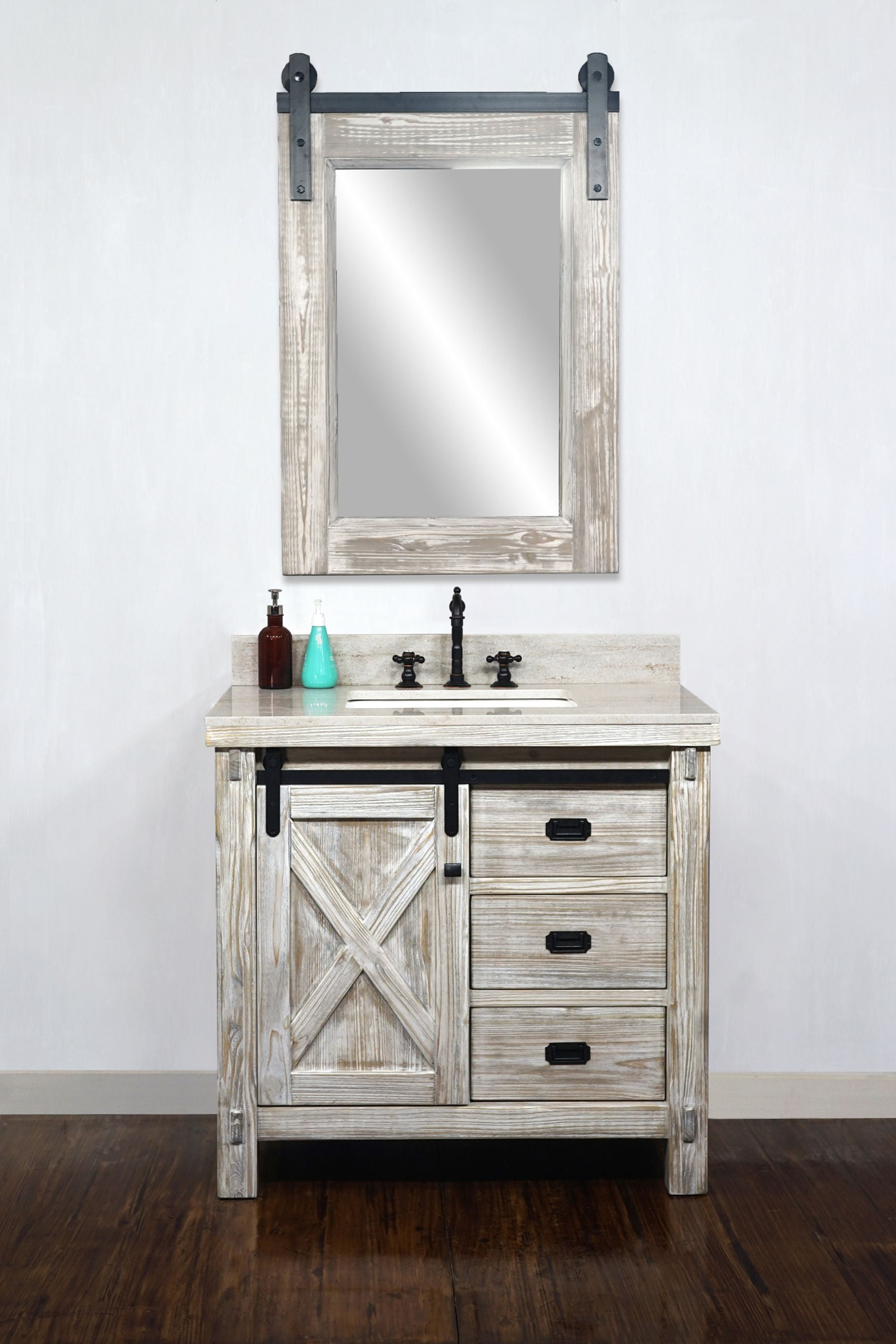 36"RUSTIC SOLID FIR BARN DOOR STYLE SINGLE SINK VANITY IN