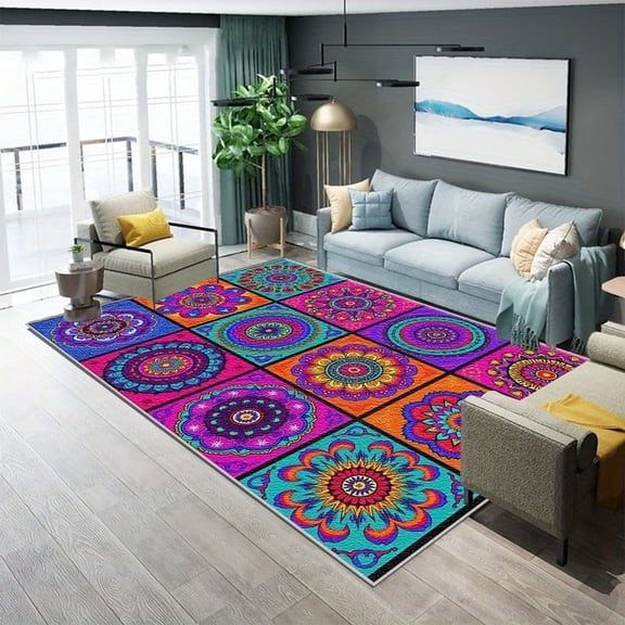 1PC Bohemian Style Area Carpet Partial Carpet, Lightweight Washable Easy-to-Clean Carpet Mat Festival Gift, Suitable for Living Room, Bedroom, Dining Room, Bathroom, Office, Room Accessones