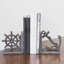 Danya B. Nautical/Coastal Home Decor - 2-Piece Metal Bookend Set with Anchor and Captain's Wheel