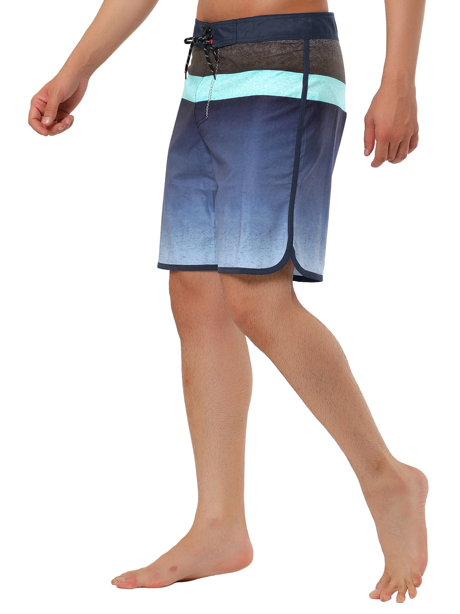 Unique Bargains Men's Summer Casual Color Block Gradient Printed Swim Board Shorts 30 Black Navy