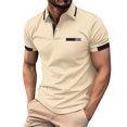 thumbnail image 2 of EHTMSAK Men's Polo Shirts Short Sleeve Henley Lapel Collar Shirts with Pocket Button Up Summer Golf T Shirts Business Fashion Big and Tall Casual Tops Khaki L, 2 of 7