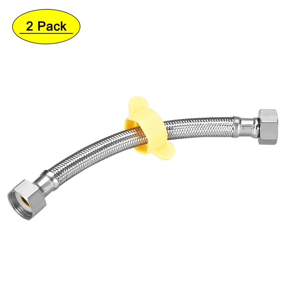 Unique Bargains Faucet Supply Connector, 1/2 Inch IPS Female x 1/2 Inch IPS Female 8 Inch Length Braided 304 Stainless Steel Hose 2Pcs