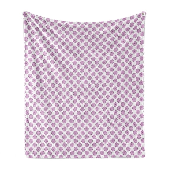 Abstract Soft Flannel Fleece Throw Blanket, Simple Print of Violet Tone Motifs in Monochrome on a Plain Background, Cozy Plush for Indoor and Outdoor Use, 70" x 90", Fuchsia and White, by Ambesonne