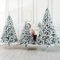 Christmas Tree 35.43inch White Artificial Christmas Tree Frosted Snow Flocked Christmas Pines Tree With Metal Stand And 200-Lush Branch Tips Easy Assembly for Indoor Outdoor Holiday Home Decor