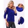 thumbnail image 2 of DARING DIVA Women's Sparkle Sequin Velvet Cut Out Half Sleeve Blouse XL Dark Blue, 2 of 6