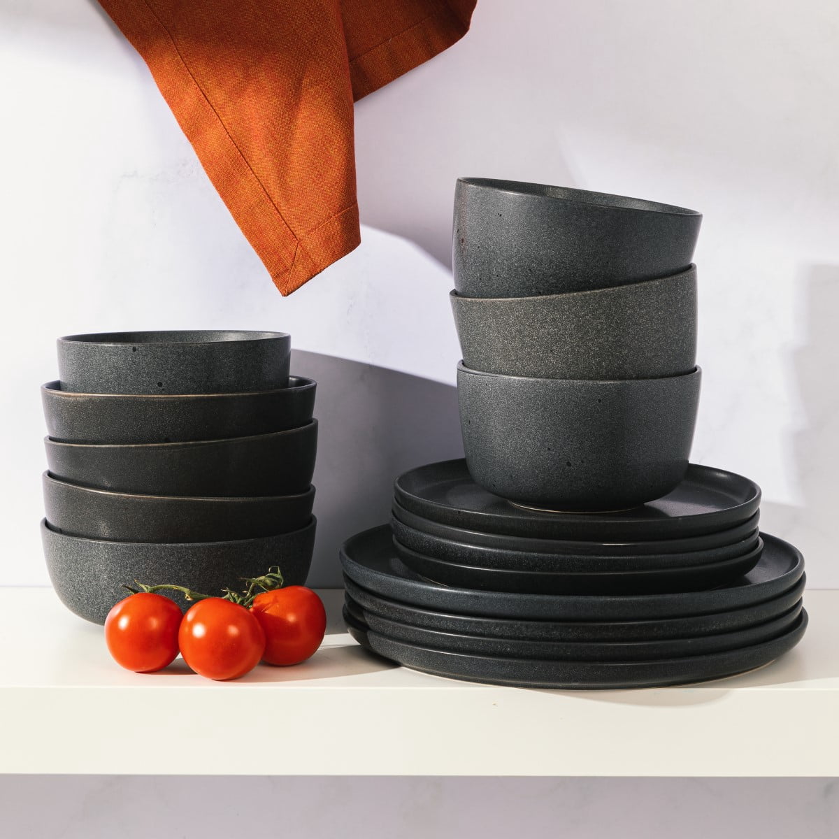 Gibson Elite James Street 16 Piece Stoneware Matte Reactive Double Bowl Dinnerware Set - Truffle Grey