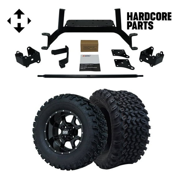 Hardcore Parts 6" Drop Axle Lift Kit for EZGO MPT/WORKHORSE 1200 (2001.5-2013) Golf Cart with 12" Black ‘Night Stalker’ Wheels and 23"x10.5"-12" All-Terrain tires