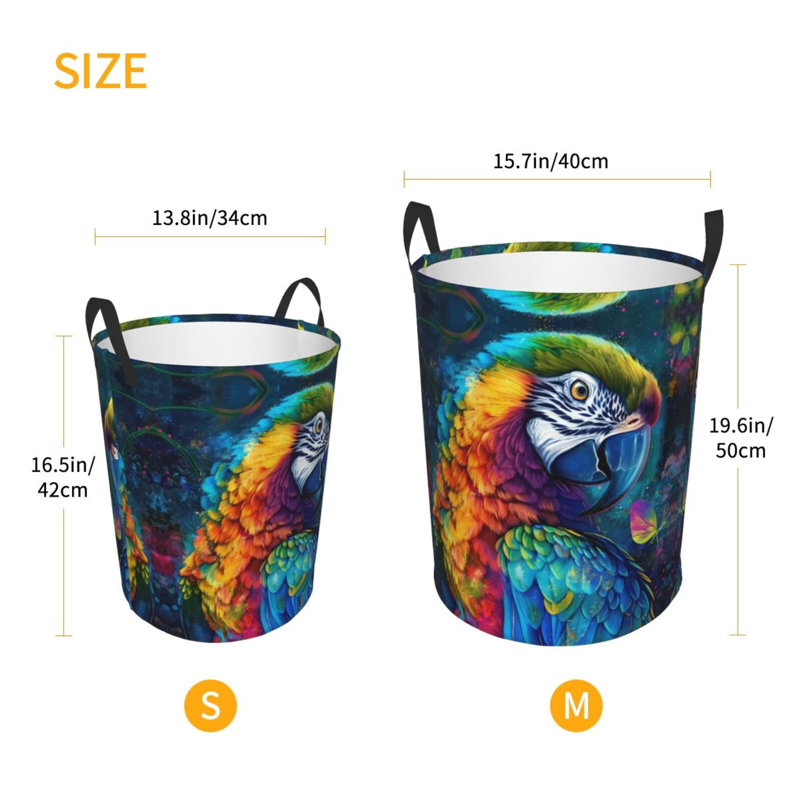 Large Laundry Basket with Handles - Colorful Parrot Jungle Dream Kids Baby Dirty Clothes Laundry Hamper for Bedroom Aesthetic