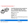 thumbnail image 2 of Front Wheel Bearing Hub Assembly Set of 2 - Compatible with 2005 - 2010 Pontiac G6 (with 4-Wheel ABS Brakes) 2006 2007 2008 2009, 2 of 2