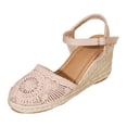 thumbnail image 4 of Rokment Bohemian Crochet Wedges Dress Sandals for Women Bride Wedding Beach Summer Handmade Closed Toe Espadrilles Chunky High Heel Casual Spring Dressy Sandals Pink Size 9, 4 of 5