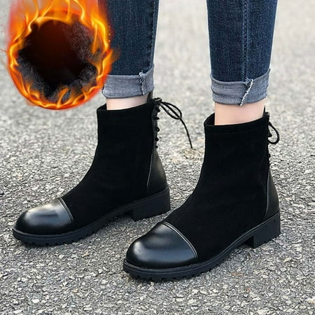

Holiday Savings 2022! Rourlinge Fashion Casual Platform Height Increase Shoes Women s Round Toe Warm Rear Lace-up Boots Black 38