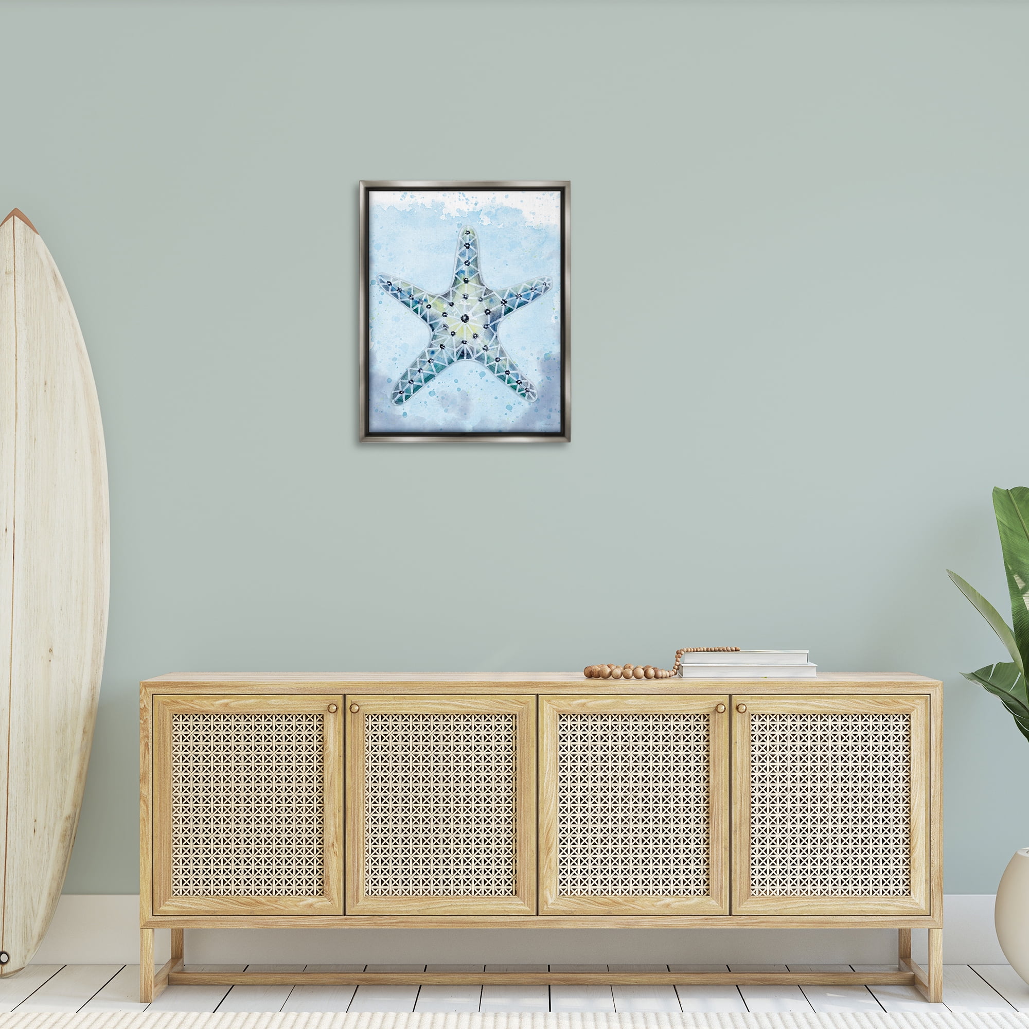 Stupell Industries Stained Glass Starfish Nautical & Beach Painting Gray Floater Framed Canvas Art Print Wall Art, 25 x 31