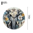 thumbnail image 2 of 14 Inch Wall Clock Battery Operated Silent Clock Decorative for Office, Kitchen, Outdoor, Living Room，Watercolor Painting Elephant Blue Passion Flower on Grey Striped Picture, 2 of 4