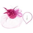 thumbnail image 2 of MSJUHEG Tea Party Hats,Feather Hair Clip,Feather Headpiece,Church Hats,Fascinators Hats,Vintage Vening Banquet Feather Flower Hair Ornament Hat Hot Pink One Size, 2 of 3