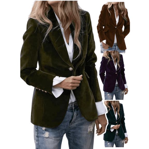 Gamivast Womens Blazers Lapel Collar Velvet Solid Office Work Open Front Blazer Business One Button Long Sleeve Wear-To-Work Suit Jackets with Pockets Dressy Casual Outfits