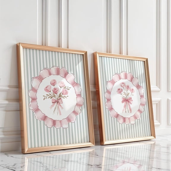 Floral Nursery Wall Art Prints Coquette Wall Decor Cottagecore Baby Girl Vintage Set 2 Unframed Paper Print 8x12