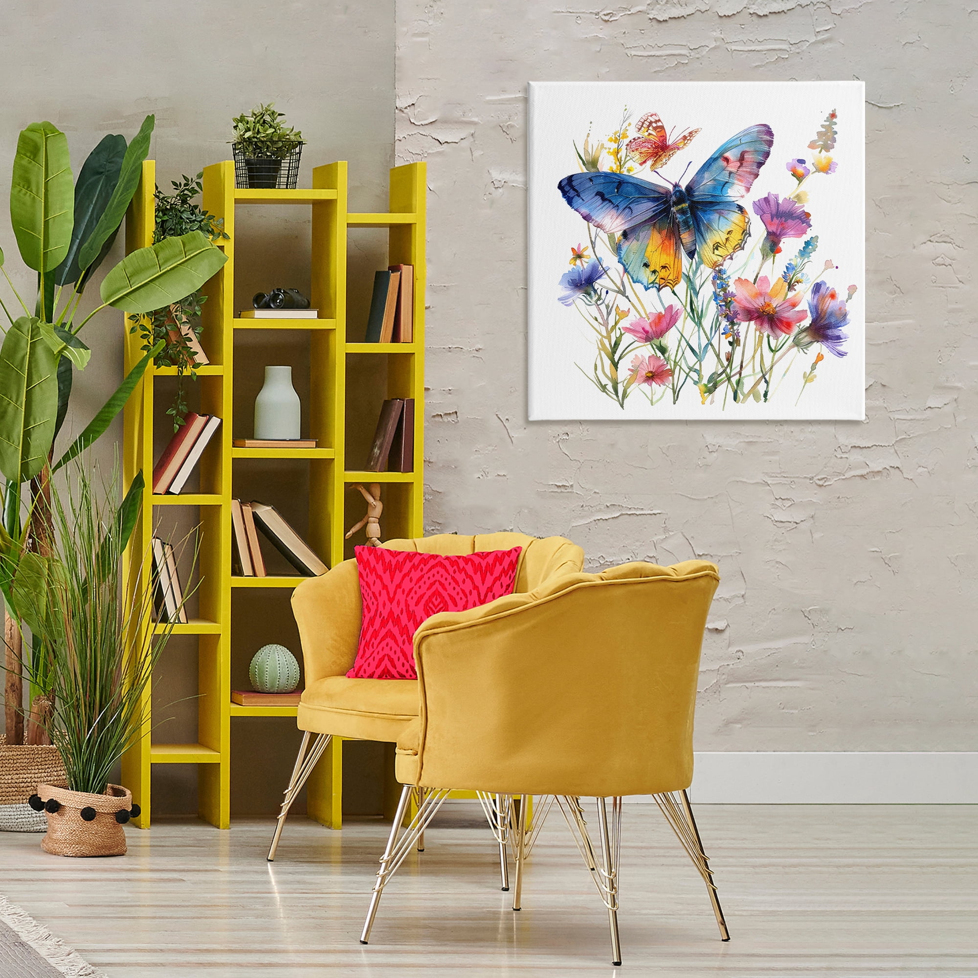 Stupell Industries Blue Toned Butterfly Garden Insects Painting Wrapped Canvas Art Print Wall Art, 30 x 30