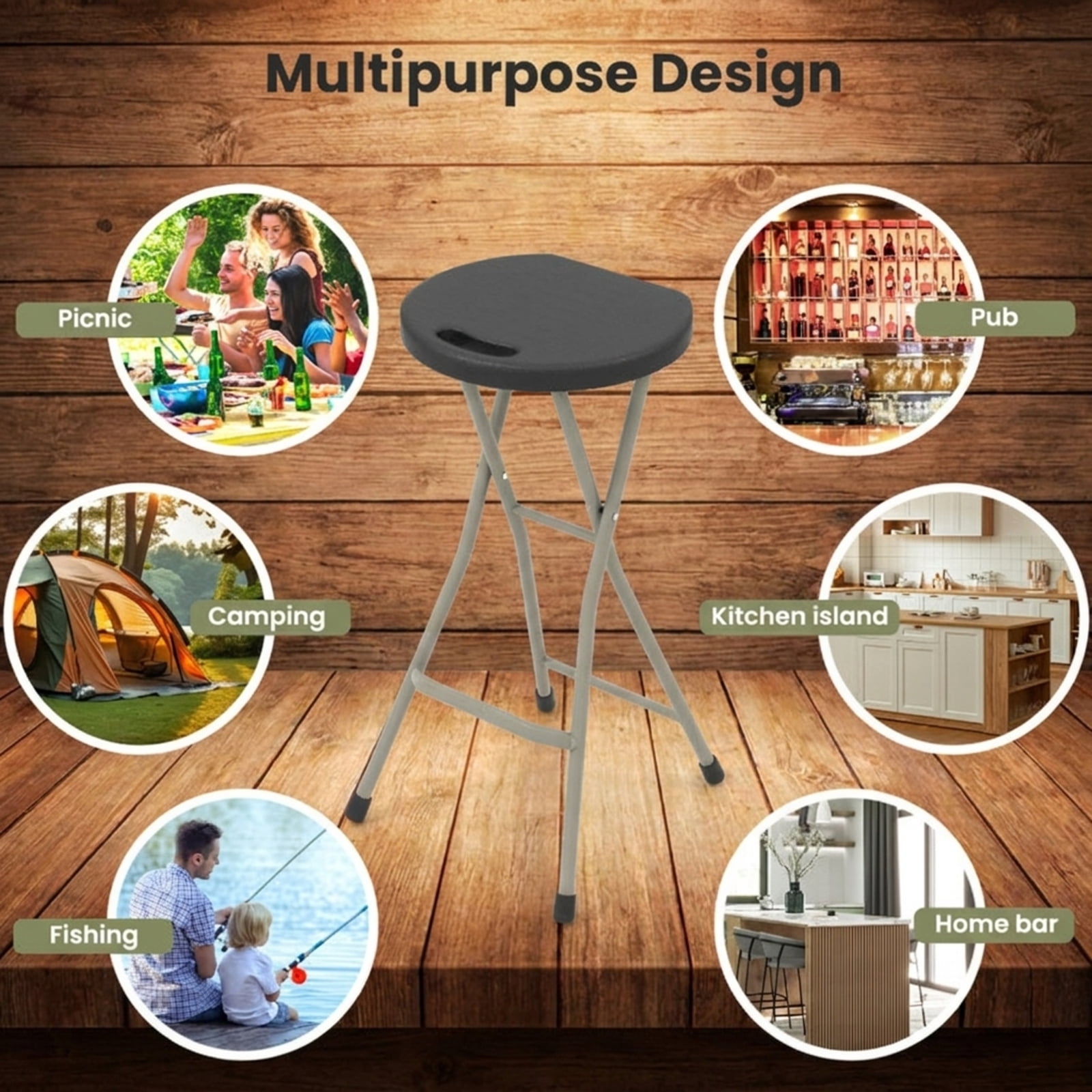 Biotree 28 Inch Portable Folding Stools with 330lbs Limited Sturdy Frame Stackable Patio Chair for Garden Backyard, Black