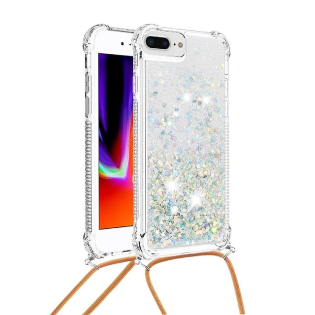 Funda FOXDOCK para iPhone 7 Plus/8 Plus con Cuerda Ajustable, Brillo Líquido, Protección Antigolpes y Lente – Ideal para Regalo