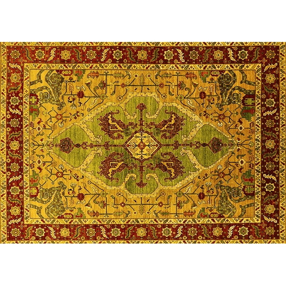 Ahgly Company Indoor Rectangle Oriental Yellow Industrial Area Rugs, 5' x 8'