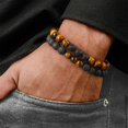 thumbnail image 4 of Turandoss Natural Tiger Eye Rope Bracelets for Men Layered Black Lava Rock Stone Chakra Adjustable Aromatherapy Essential Oil Diffuser Healing Jewelry Fathers Day Birthday Gifts for Men Boys, 4 of 10