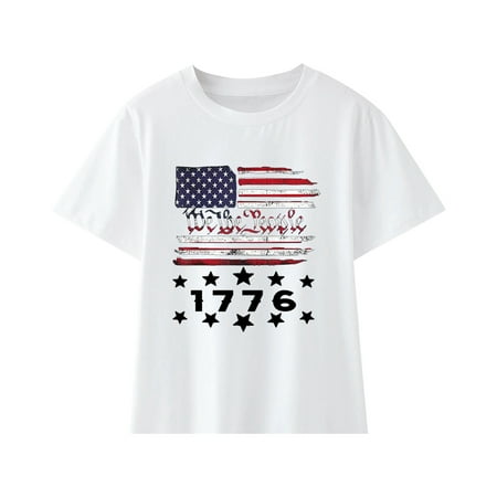 

ZMHEGW 4Th Of July Toddler Girl T-Shirt Short Sleeve Pullover Fashion Top Independence Day Print White 100