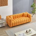 thumbnail image 2 of Modern Minimalist Orange Teddy Fleece 80-Inch Sofa for Living Room with 2 Throw Pillows & Sturdy Hardware Foot Support, 2 of 7