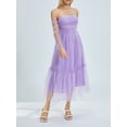 thumbnail image 4 of Women Long Evening Gown Dress Sequins Boat Neck Off Shoulder Long Sleeve Cocktail Dress Mesh Backless Party A-line Dress, 4 of 10