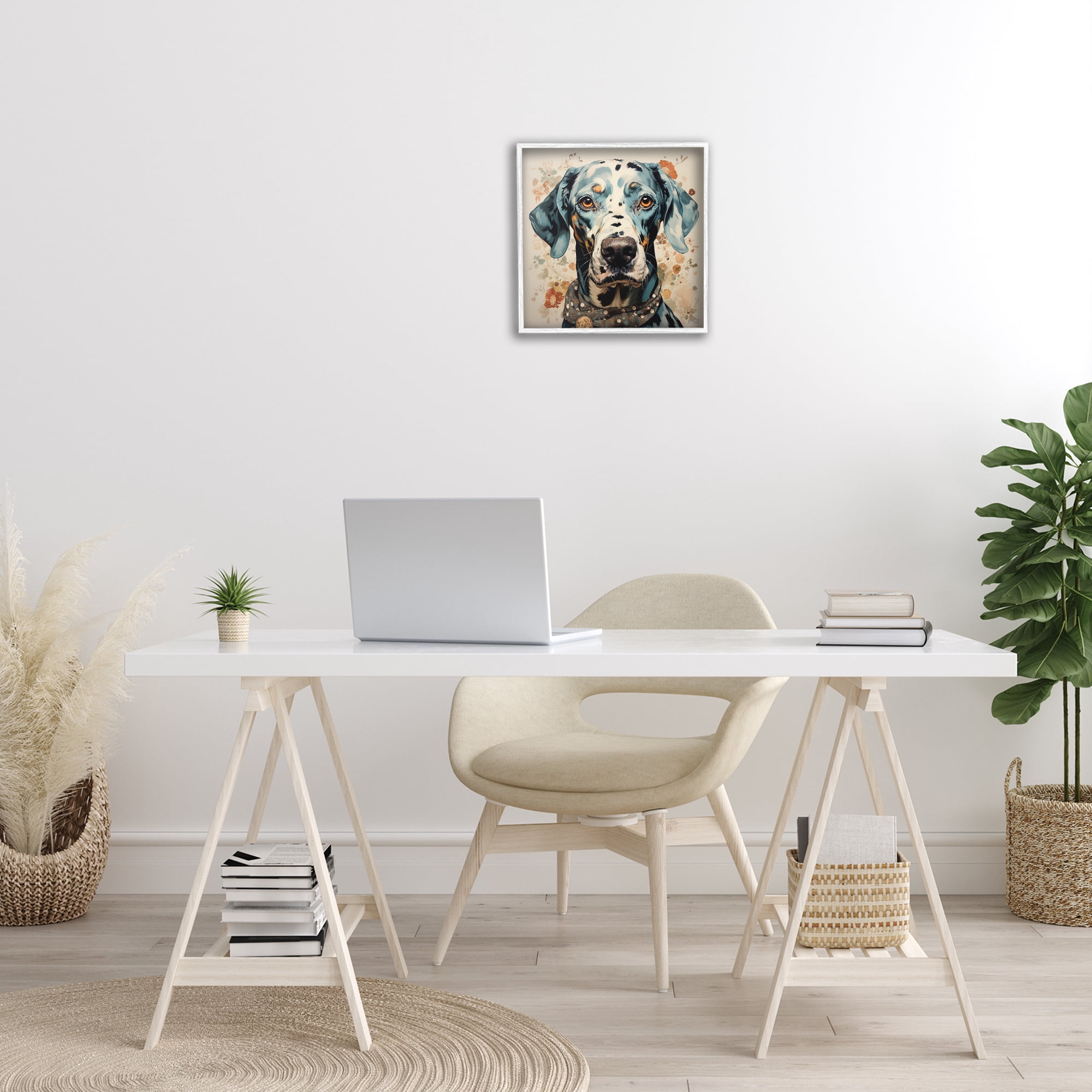 Stupell Industries Dog Portrait with Paint Splatter Animals & Insects Painting White Framed Art Print Wall Art, 17 x 17