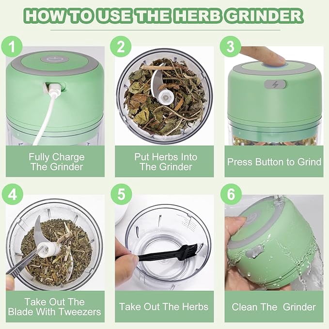 Electric Herb Grinder for Spice- Efficiency 3.4oz Large Grinder for Grinding Fresh and Dry Herb, Portable USB Charge with Clear Chamber, for Fruit,Spices Garlic,Meat.