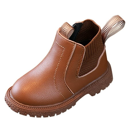 BOBOGOJP Back To School Toddler Girl Boots Zipper Low Heels Dressing Shoes (Brown 10)