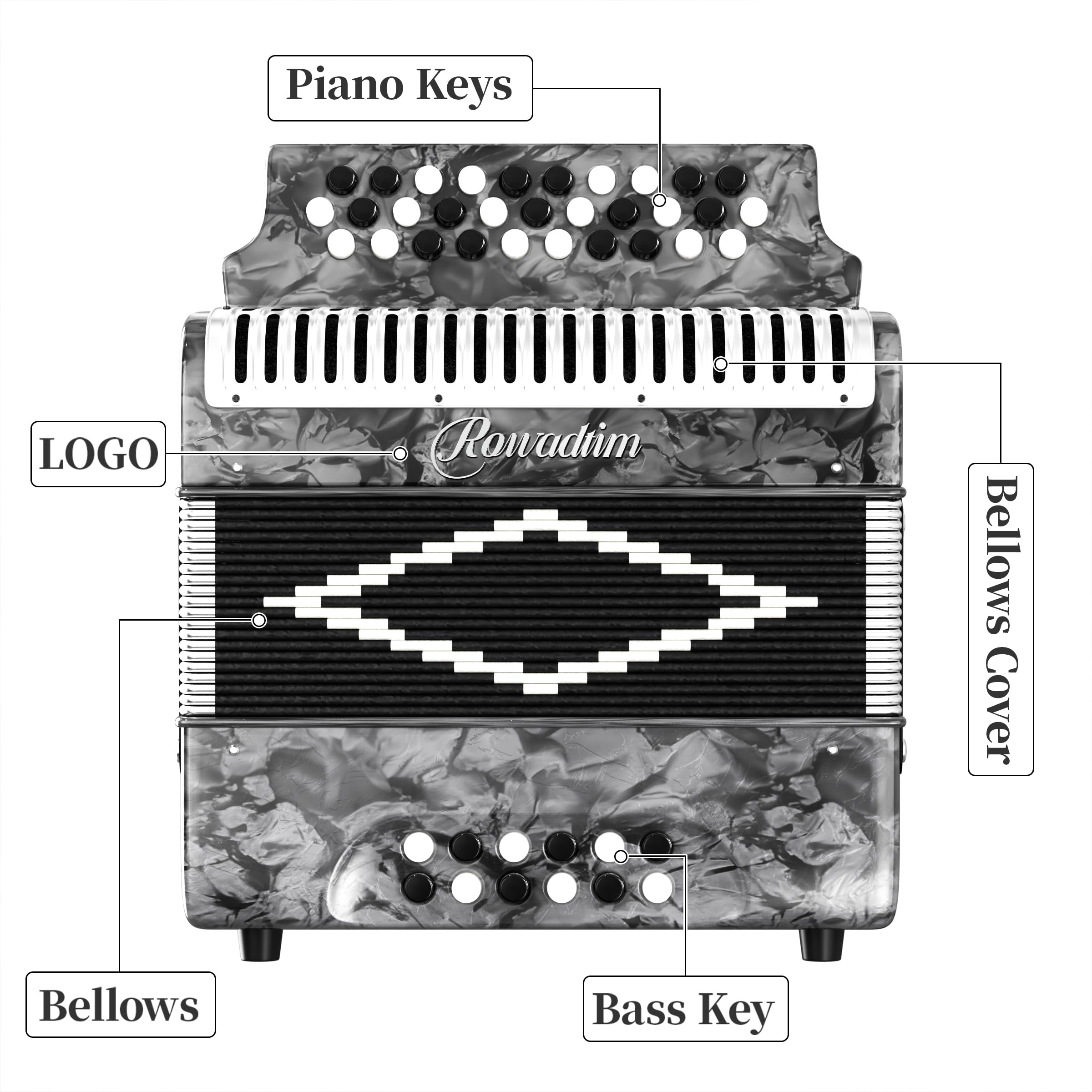 Accordion - 31 Key Diatonic, 12 Bass Buttons (G/C/F Tuning), Push-Pull Isochord Design, Beginner-Friendly Adult Set with Case, Gloves & Cleaning Wipes