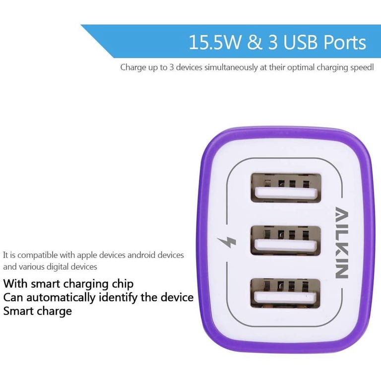 Ailkin 3.1A Triple USB Wall Charger Block 3-Pack photo 3