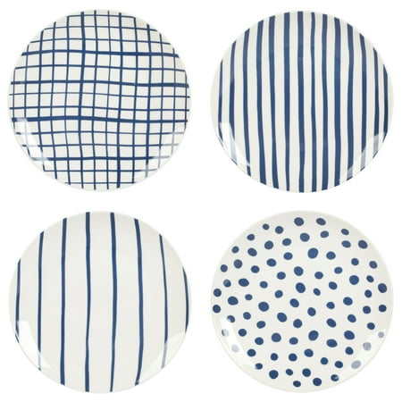 Gap Home New Blue 8-Inch Blue & White Assorted Fine Ceramic Salad Plates, Set of 4