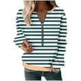 thumbnail image 2 of Htigea Striped Womens Sweatshirts Half Zip Up Long Sleeve Casual Loose Fit Pullover Tops Cute Preppy Sweatshirts for Teen Girls Army Green L, 2 of 3