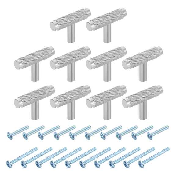 10Pack T Bar Cabinet Knobs,  2" Dia x 1.34" Height Drawer Knob Handle Pulls for Kitchen Cabinets Bedroom Dresser Wardrobe, Silver