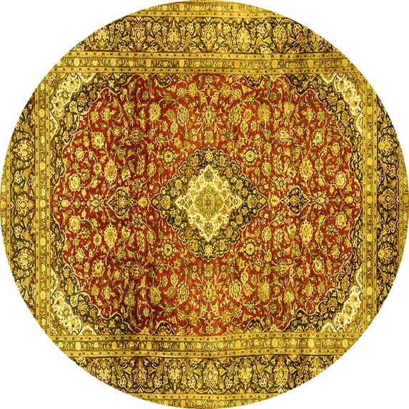 Ahgly Company Machine Washable Indoor Round Persian Yellow Traditional Area Rugs, 7' Round