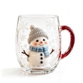 thumbnail image 6 of Christmas Themed Glass Mug with Handle, Christmas Motif Glass Coffee Cup, Santa Reindeer Christmas Tree Snowman Embossed Holiday Drinking Glass, Thickened Clear Glass Festive Winter Beverage Mug, 6 of 8