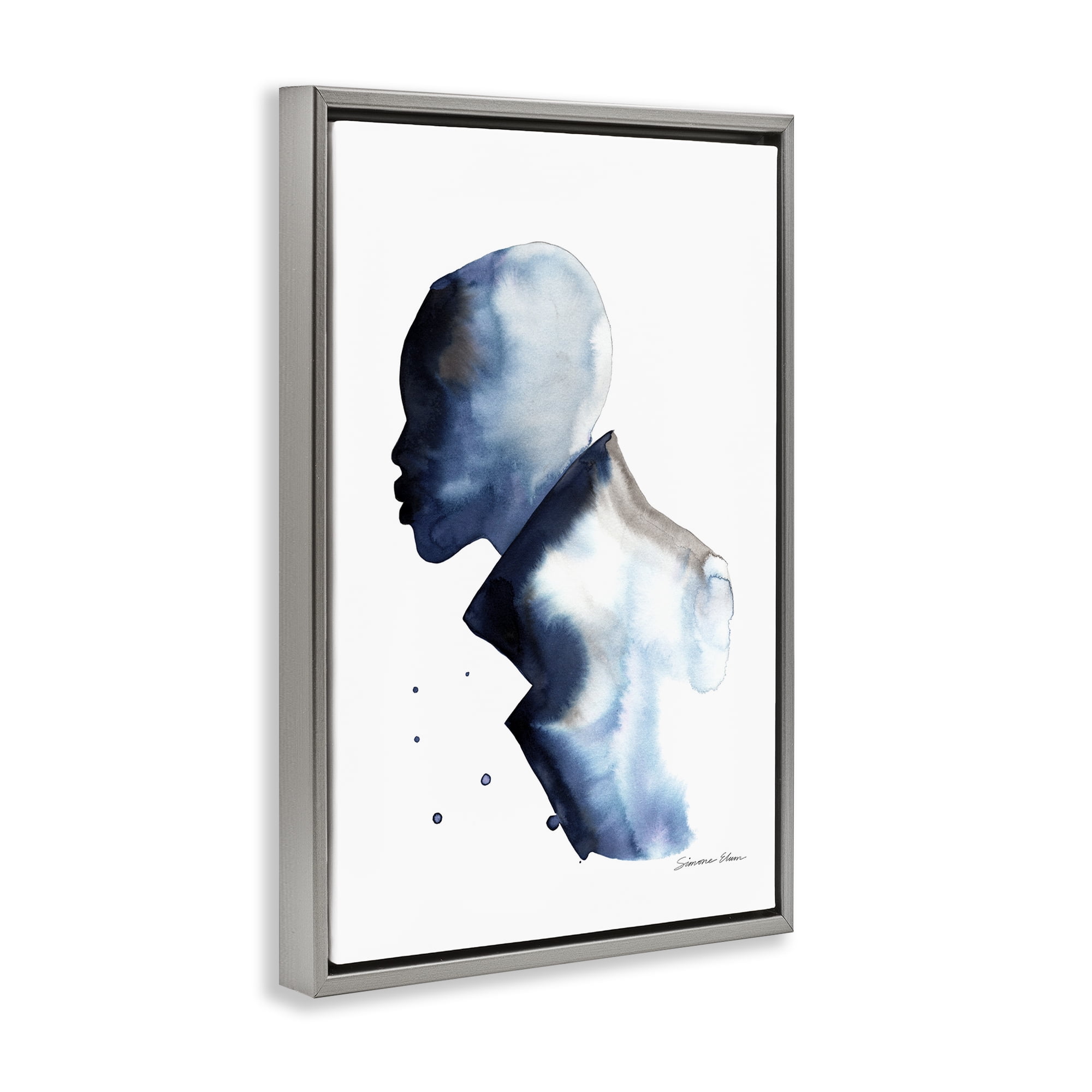 Stupell Industries Feeling Blue Portrait Silhouette Gray Framed Floater Canvas Wall Art, design by Simone Elum