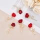 thumbnail image 4 of 6 broches de flores con diamantes de imitación rojos en 3 estilos, con perlas y diseño de rosa, de aleación. Broches para bodas., 4 of 7