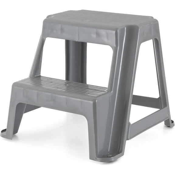 good fortune Plastic 2-Step Stool, Portable Step Stool, 16 Inches Tall, Gray