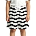 thumbnail image 2 of Rggeeun Boys Child Swimsuit Set Cute Striped Pattern Elastic High Waist with Adjustable Tie Wide Leg Knee Length Swim Trunks for Summer Beach Play Graceful Beachwear,Black,3-4 Years, 2 of 4