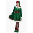 thumbnail image 2 of Disfraz de elfo para mujer, vestido navideño para adulto, lindo elfo de Papá Noel, traje de fiesta de carnaval de Navidad con sombrero, zapatos, funda, cinturón y calcetines, 2 of 4