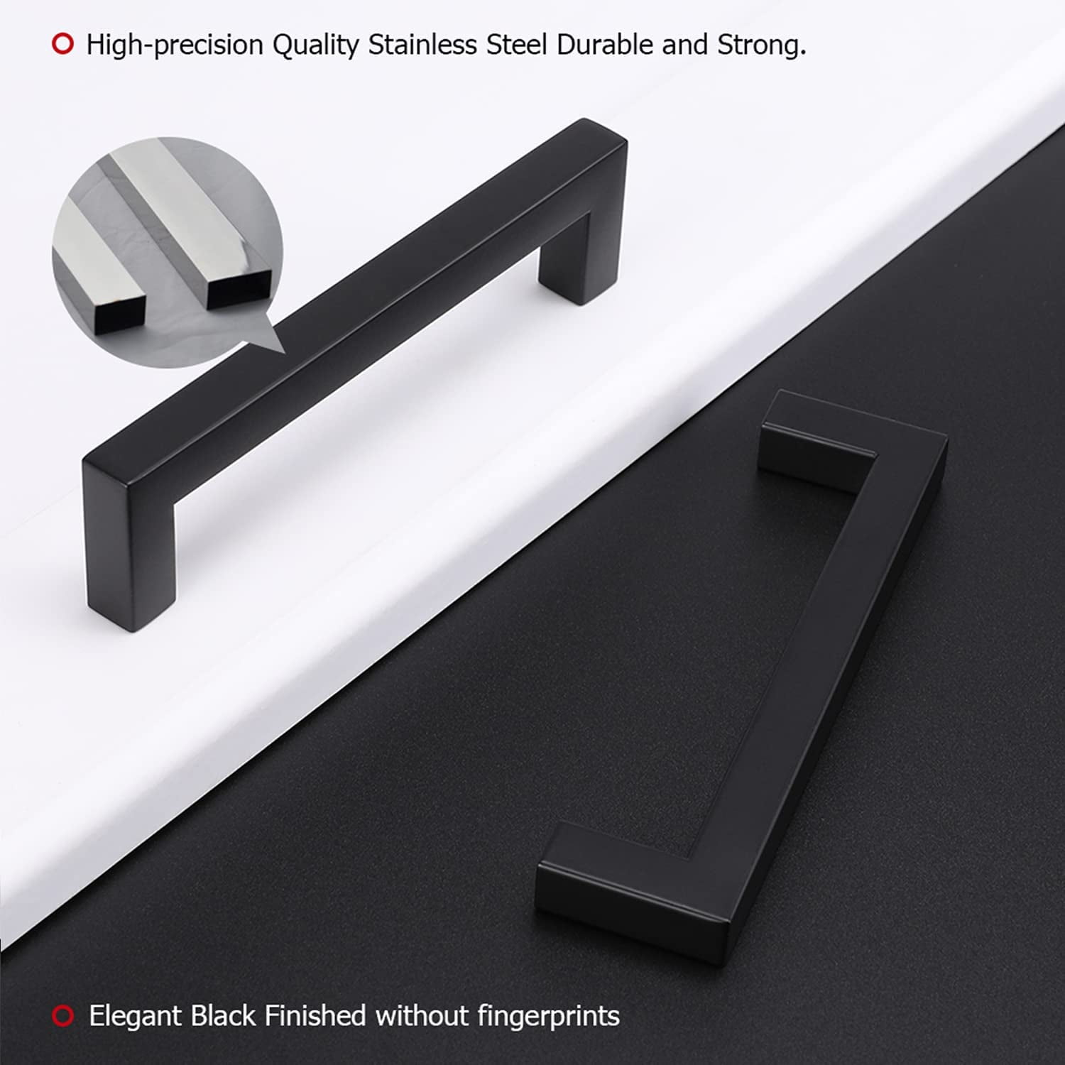 Homdiy 10 Pack Black Cabinet Pulls Square Matte Black Drawer Handles 5 inch Hole Centers